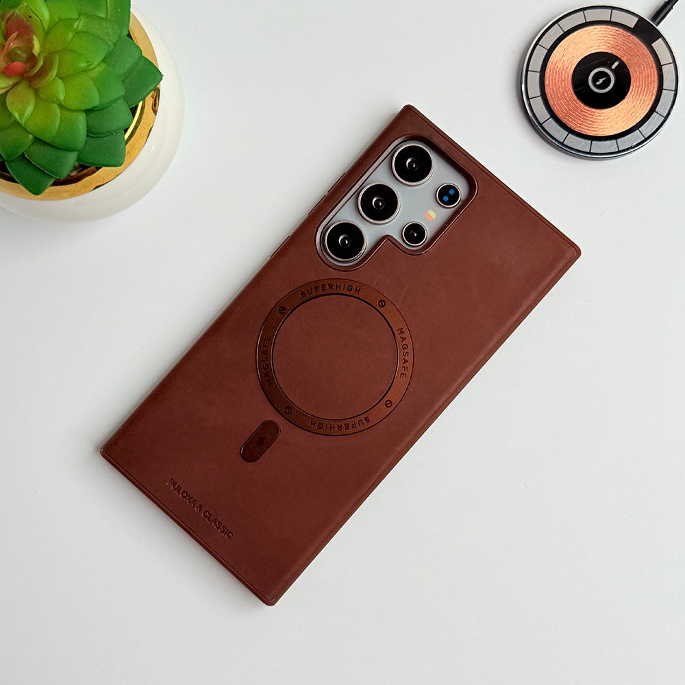 Samsung Galaxy S24 Ultra Premium PU Leather Metal MagSafe Ring Case