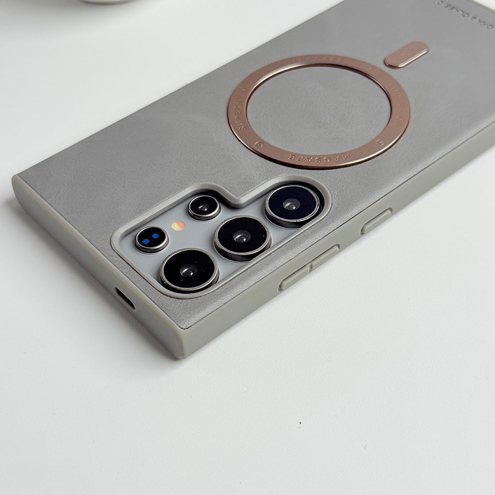 Samsung Galaxy S24 Ultra Premium PU Leather Metal MagSafe Ring Case