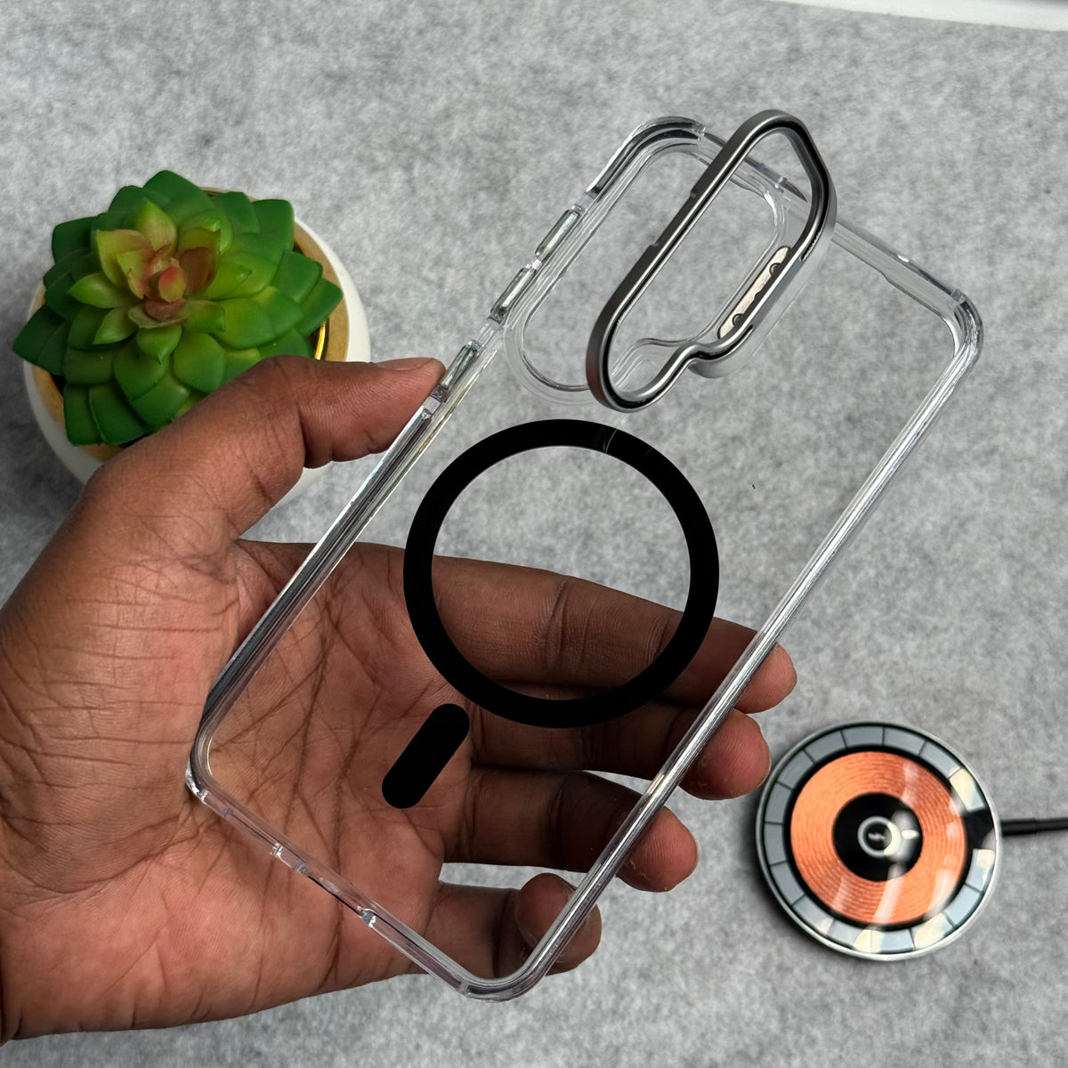 Samsung Galaxy S25 Transparent MagSafe Cover With Metal Camera Bump Kick Stand