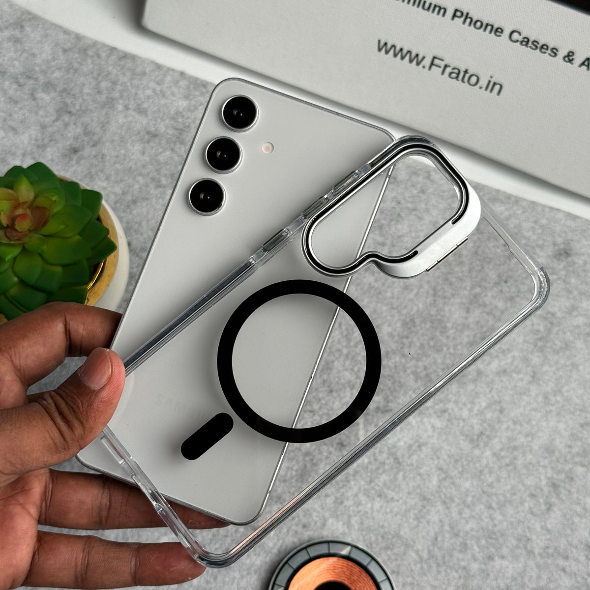 Samsung Galaxy S25 Transparent MagSafe Cover With Metal Camera Bump Kick Stand