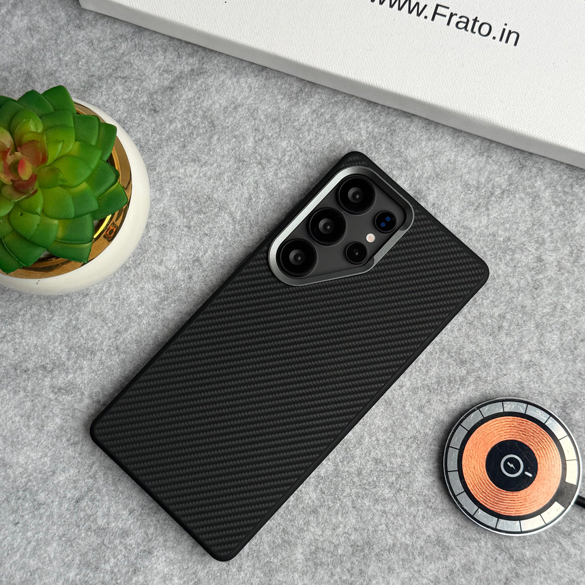 Samsung Galaxy S Series Metal Camera Ring Carbon Fiber Design MagSafe Cover