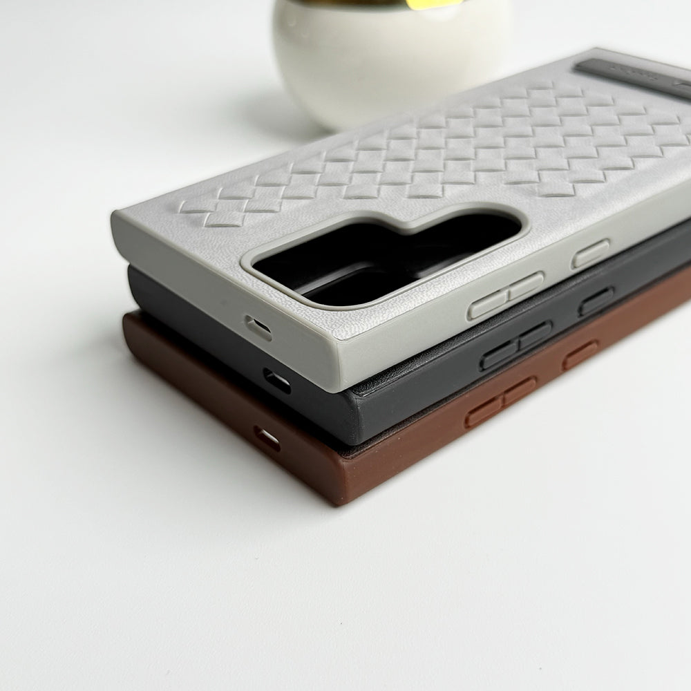 Samsung Galaxy Ultra Series Weave Leather with Metal Kickstand Slim Back Cover