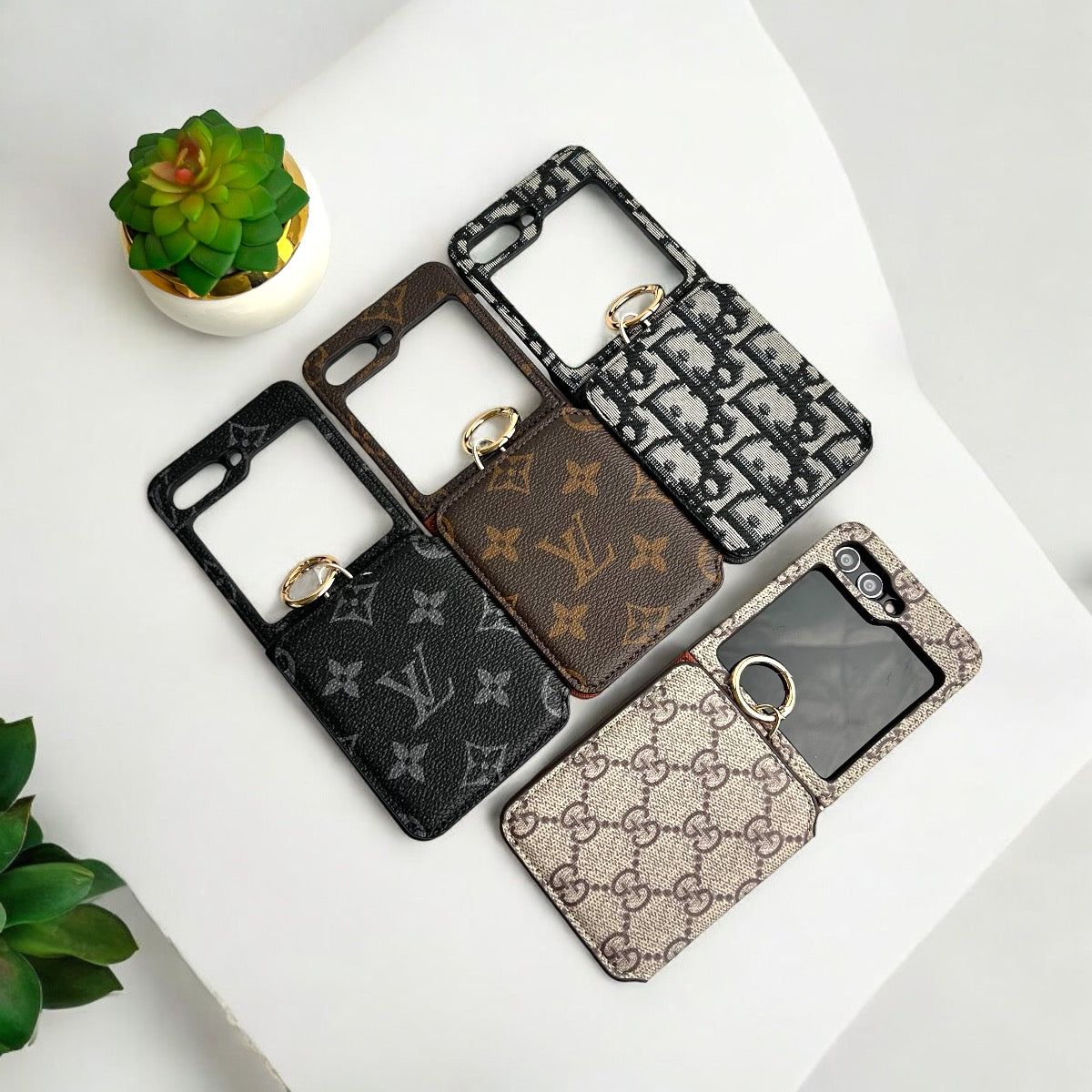 Samsung Galaxy Z Flip 6 Luxury Brand Leather Card Holder Case Cover