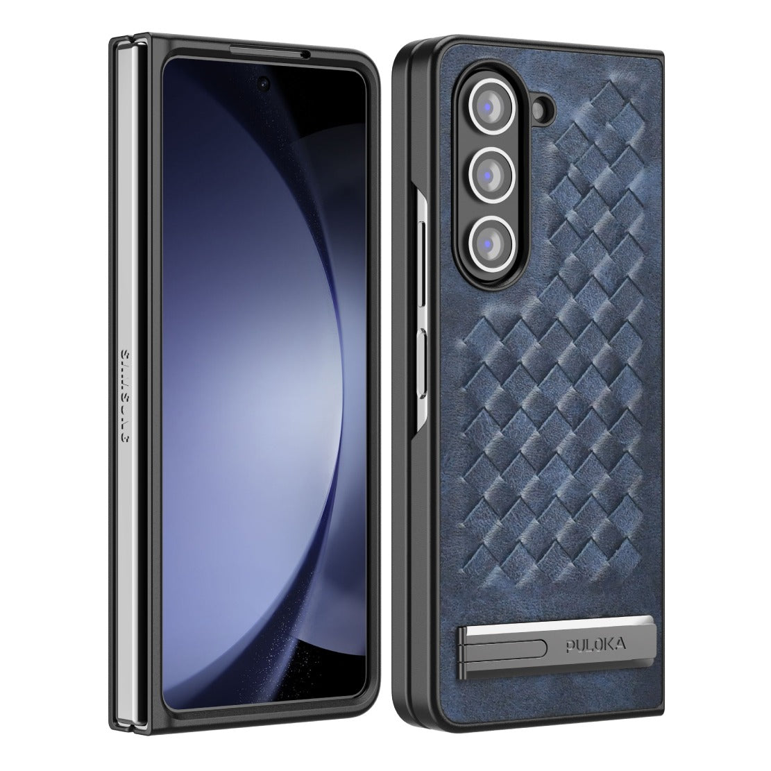 Samsung Galaxy Z Fold 5 PU Weave Leather with Metal Kickstand Slim Back Cover