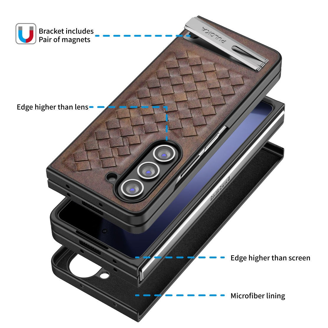 Samsung Galaxy Z Fold 6 PU Weave Leather with Metal Kickstand Slim Back Cover