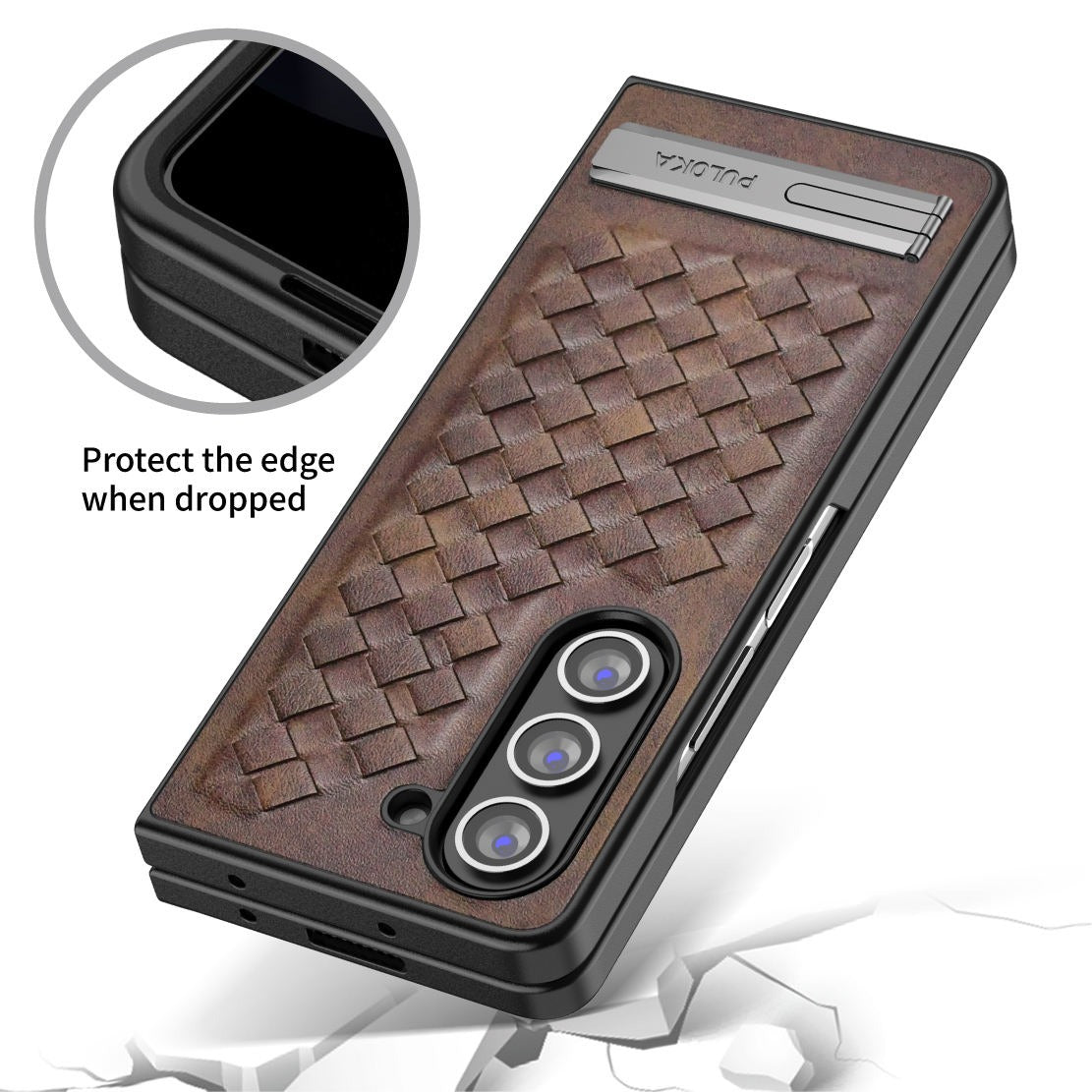 Samsung Galaxy Z Fold 6 PU Weave Leather with Metal Kickstand Slim Back Cover