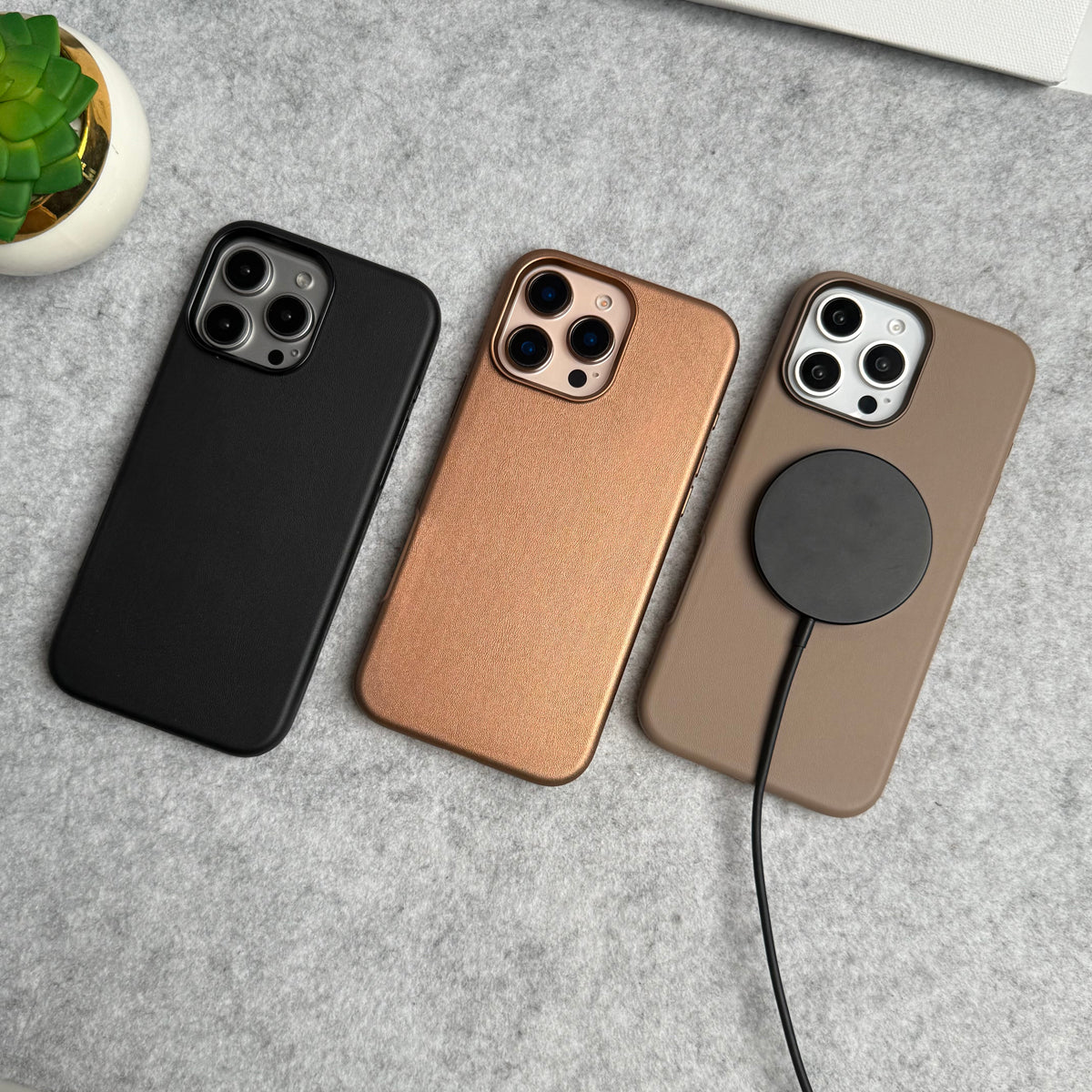 iPhone 16 Pro Luxury Classic PU Leather MagSafe Supported Case