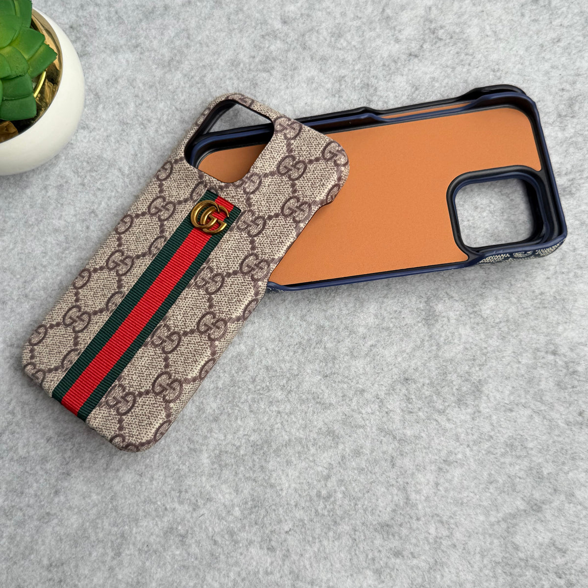 iPhone 16 Series GG Fashion Green Red Stripe Cover