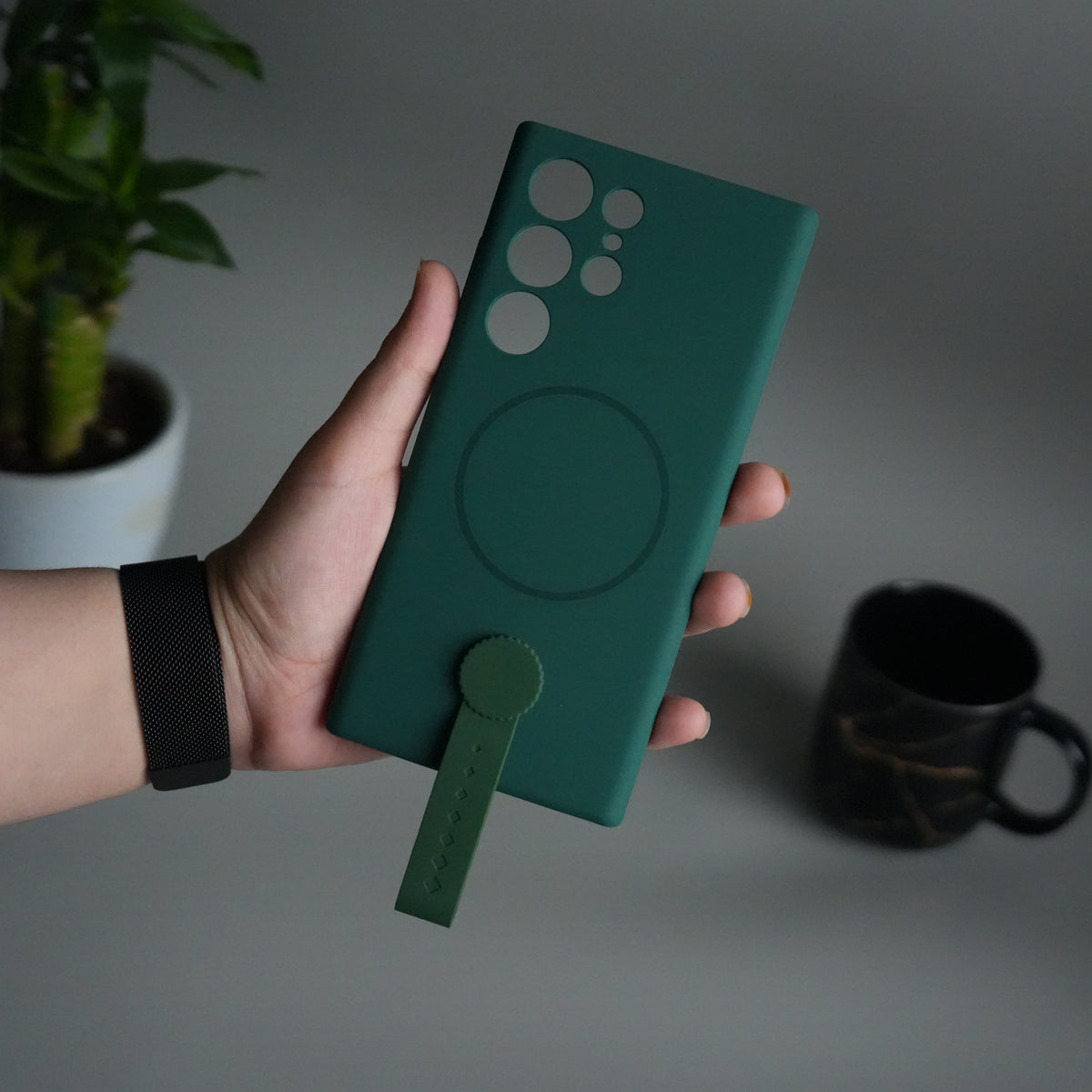 Galaxy S23 Ultra Silicone Case | Magnetic Ring | Silicone Grip Strap Cover