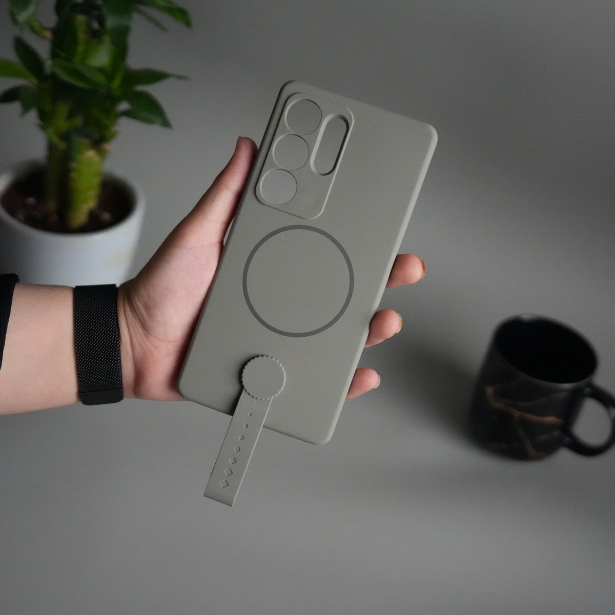 Galaxy S23 Ultra Silicone Case | Magnetic Ring | Silicone Grip Strap Cover