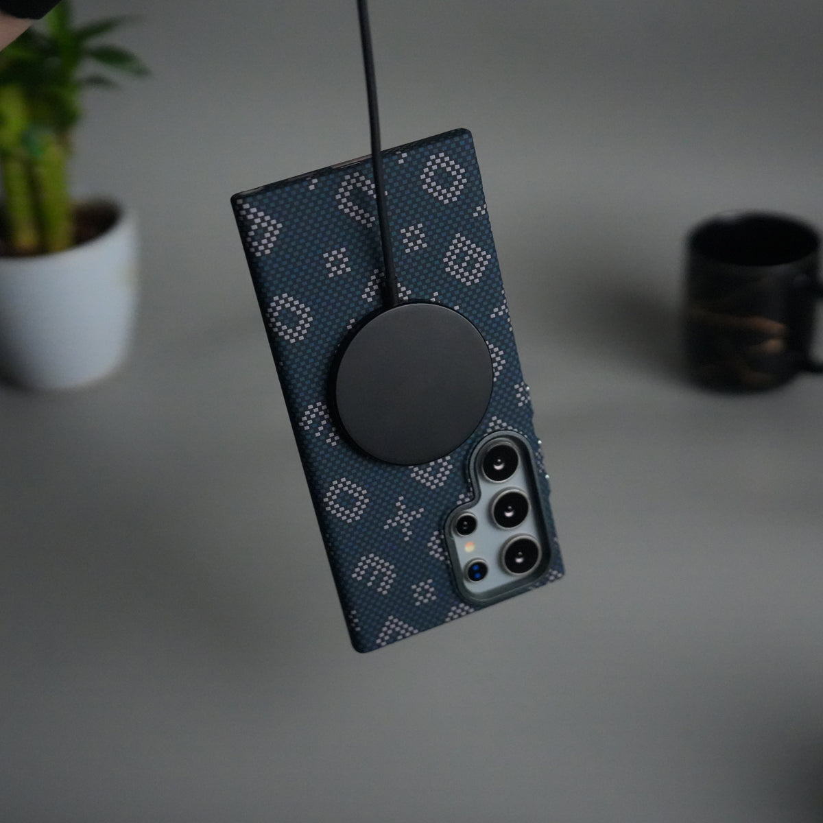 Galaxy S24 Ultra Aramid Fiber Case | Slim Magnetic Charging Ring Cover | BLUE