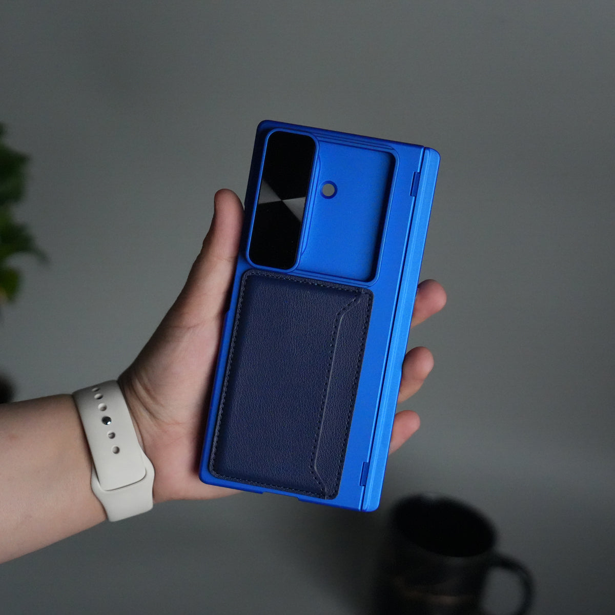 Galaxy Z Fold 7 Camera Shutter Case | Slim Hard Back Cover with Card Holder & Hinge Kickstand | Shockproof Protective Case