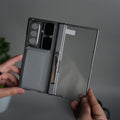 Galaxy Z Fold 7 Camera Shutter Case | Slim Hard Back Cover with Card Holder & Hinge Kickstand | Shockproof Protective Case