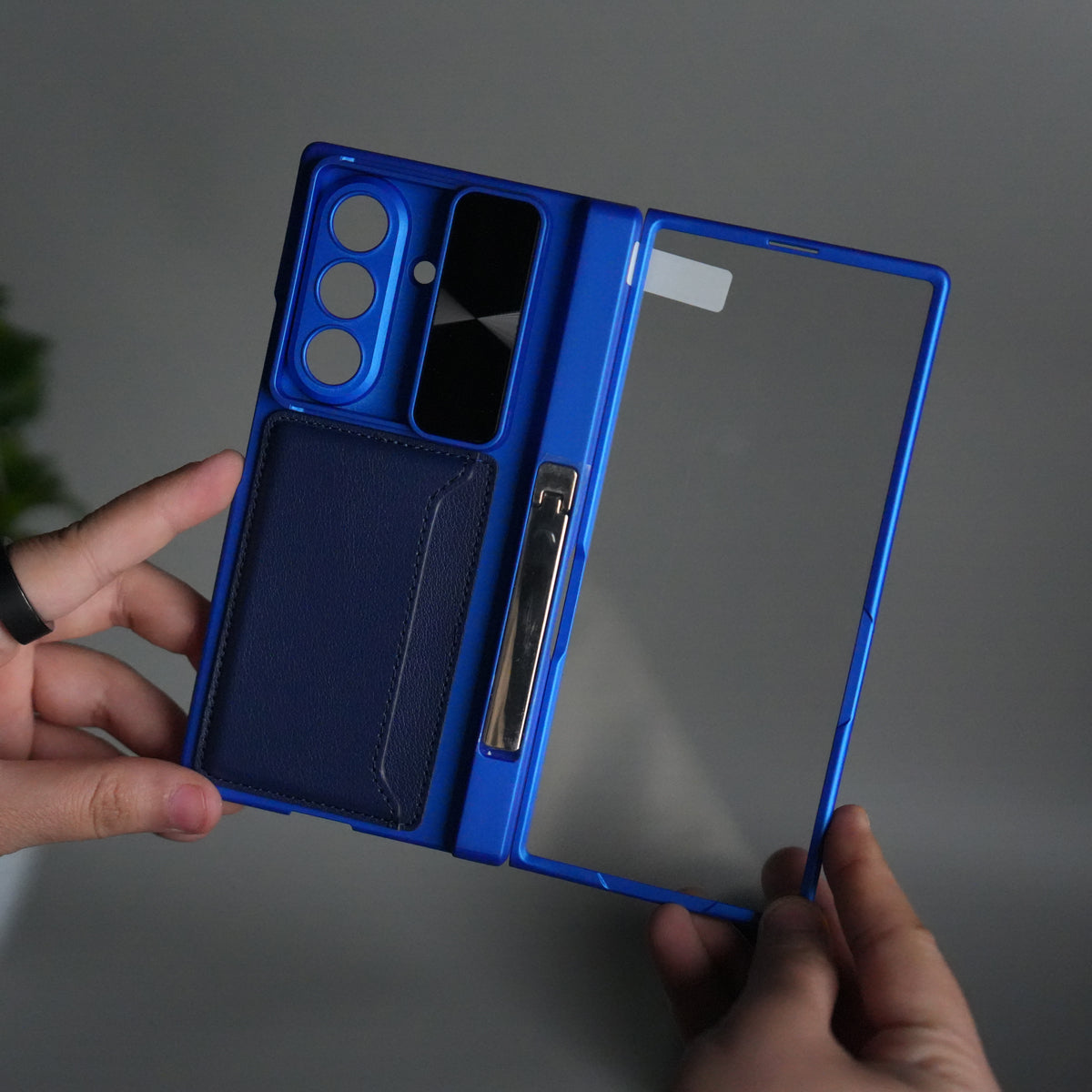 Galaxy Z Fold 7 Camera Shutter Case | Slim Hard Back Cover with Card Holder & Hinge Kickstand | Shockproof Protective Case