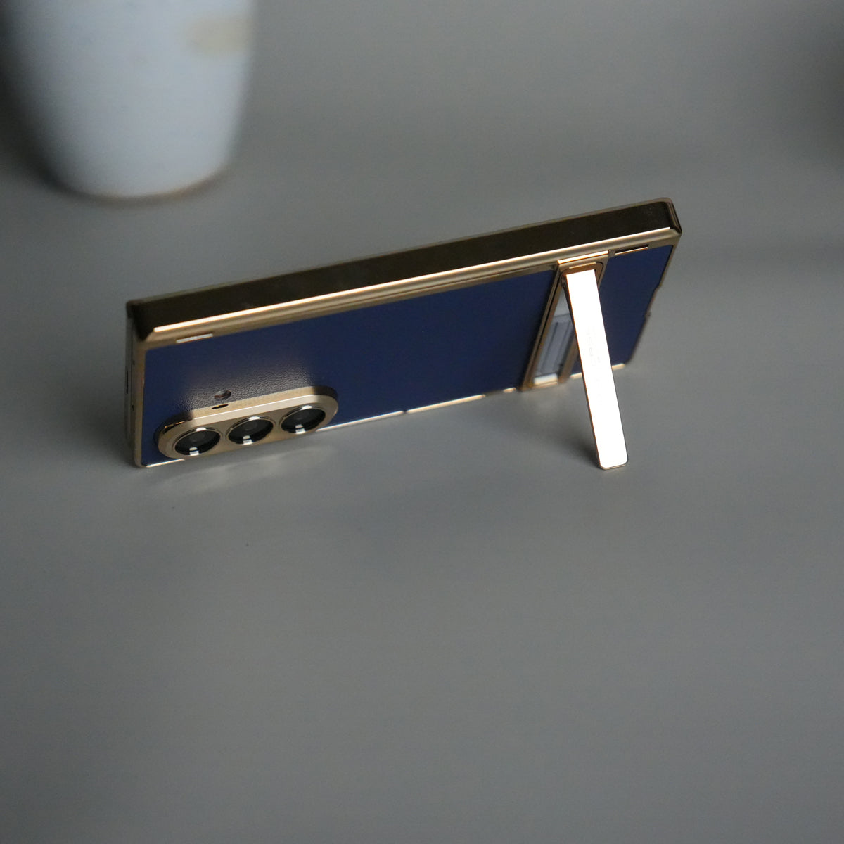 Galaxy Z Fold 7 PU Leather Case with Chrome-Plated Hinge & Kickstand Front Glass Cover | BLUE