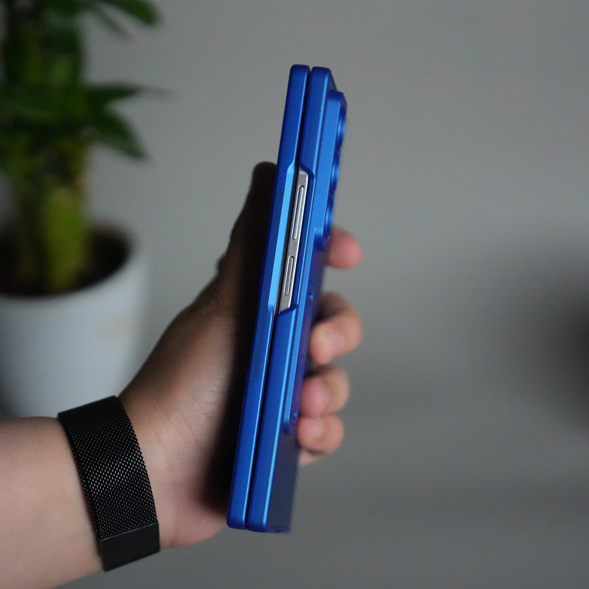 Galaxy Z Fold 7 PU Leather Kickstand Case with Front Glass | Hinge Protection | Slim Matte Hard Back Cover | BLUE