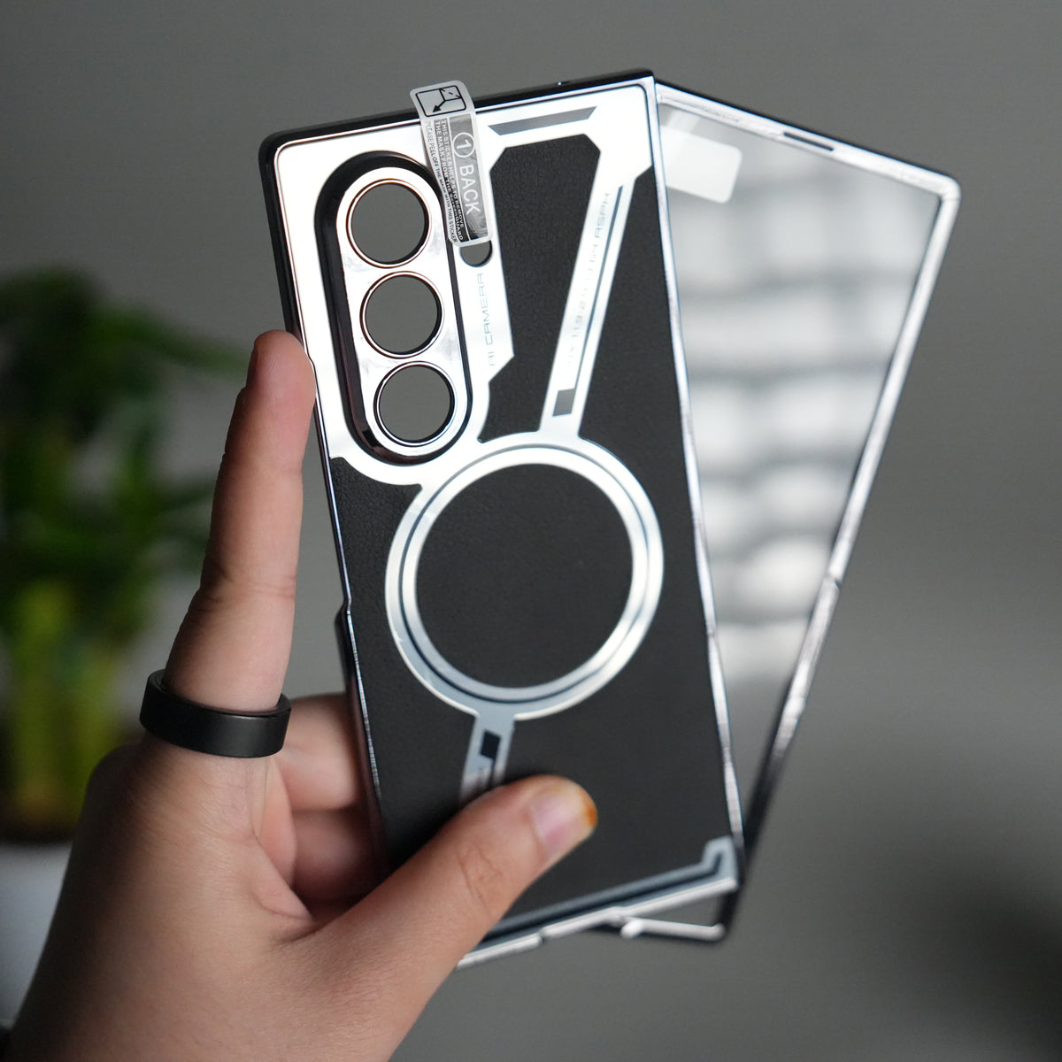 Galaxy Z Fold 7 Z Shape Electroplated Magnetic PU Leather Wireless Charging Case Cover