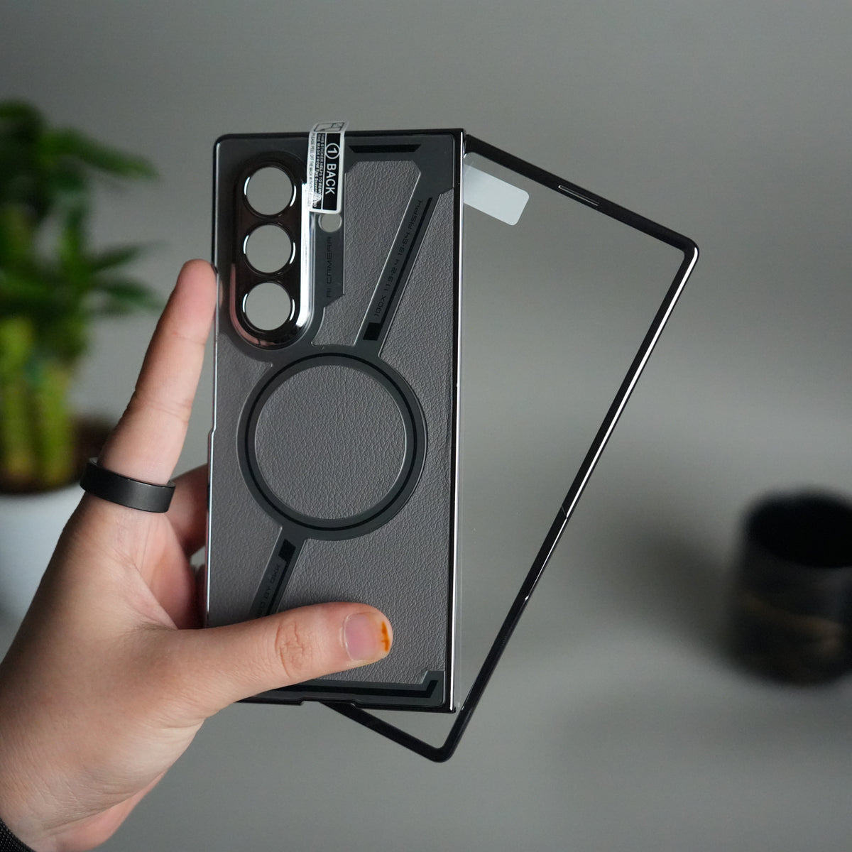 Galaxy Z Fold 7 Z Shape Electroplated Magnetic PU Leather Wireless Charging Case Cover