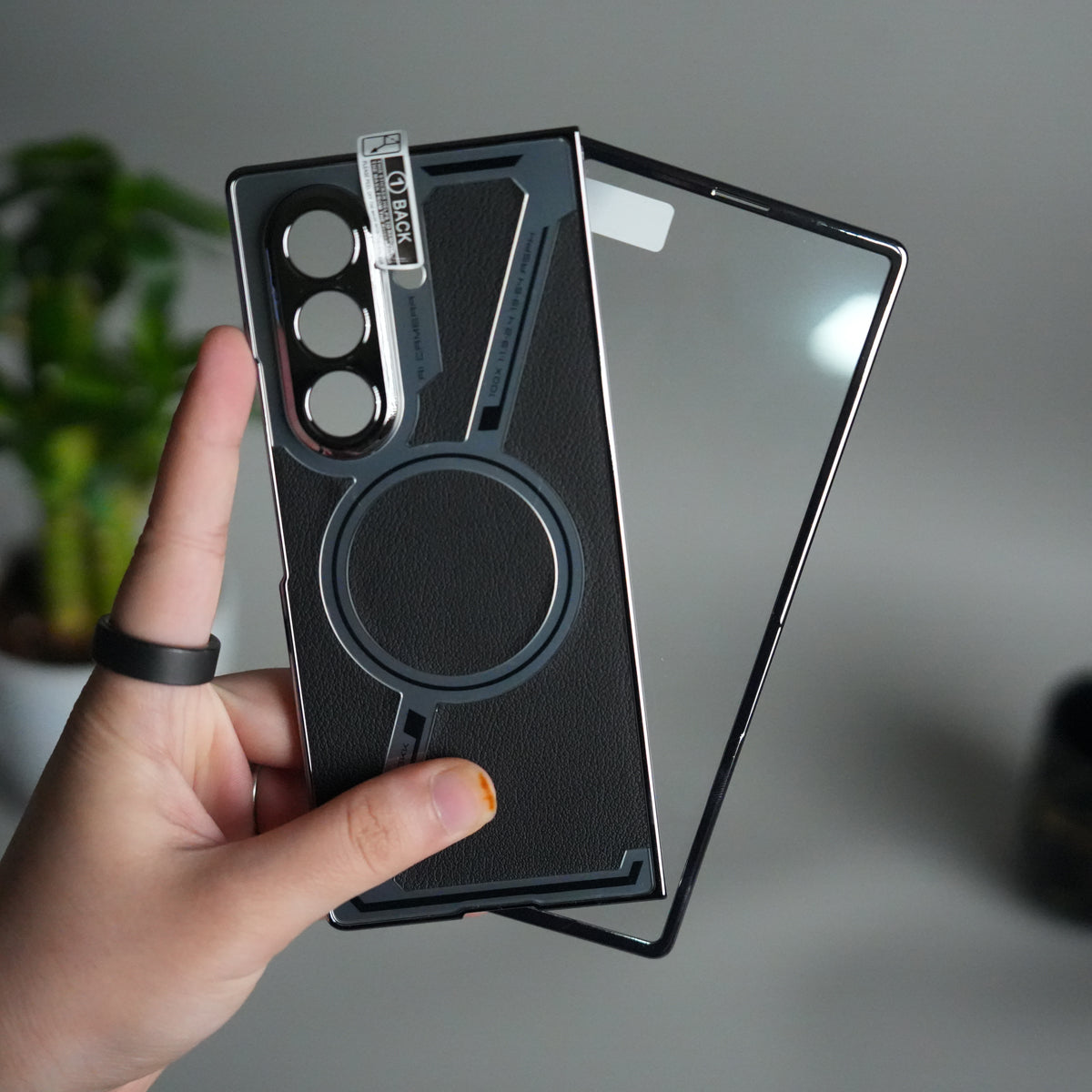 Galaxy Z Fold 7 Z Shape Electroplated Magnetic PU Leather Wireless Charging Case Cover