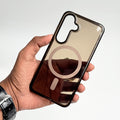 Samsung Galaxy S24 Clear And Brown Transparent Case With Magnetic Charging Ring