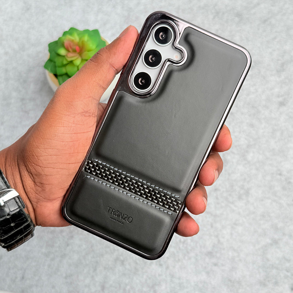 Samsung Galaxy S24 FE Textured Stripe PU Leather Side Chrome Case Cover