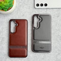Samsung Galaxy S24 FE Textured Stripe PU Leather Side Chrome Case Cover