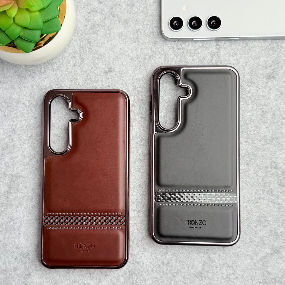 Samsung Galaxy S24 FE Textured Stripe PU Leather Side Chrome Case Cover