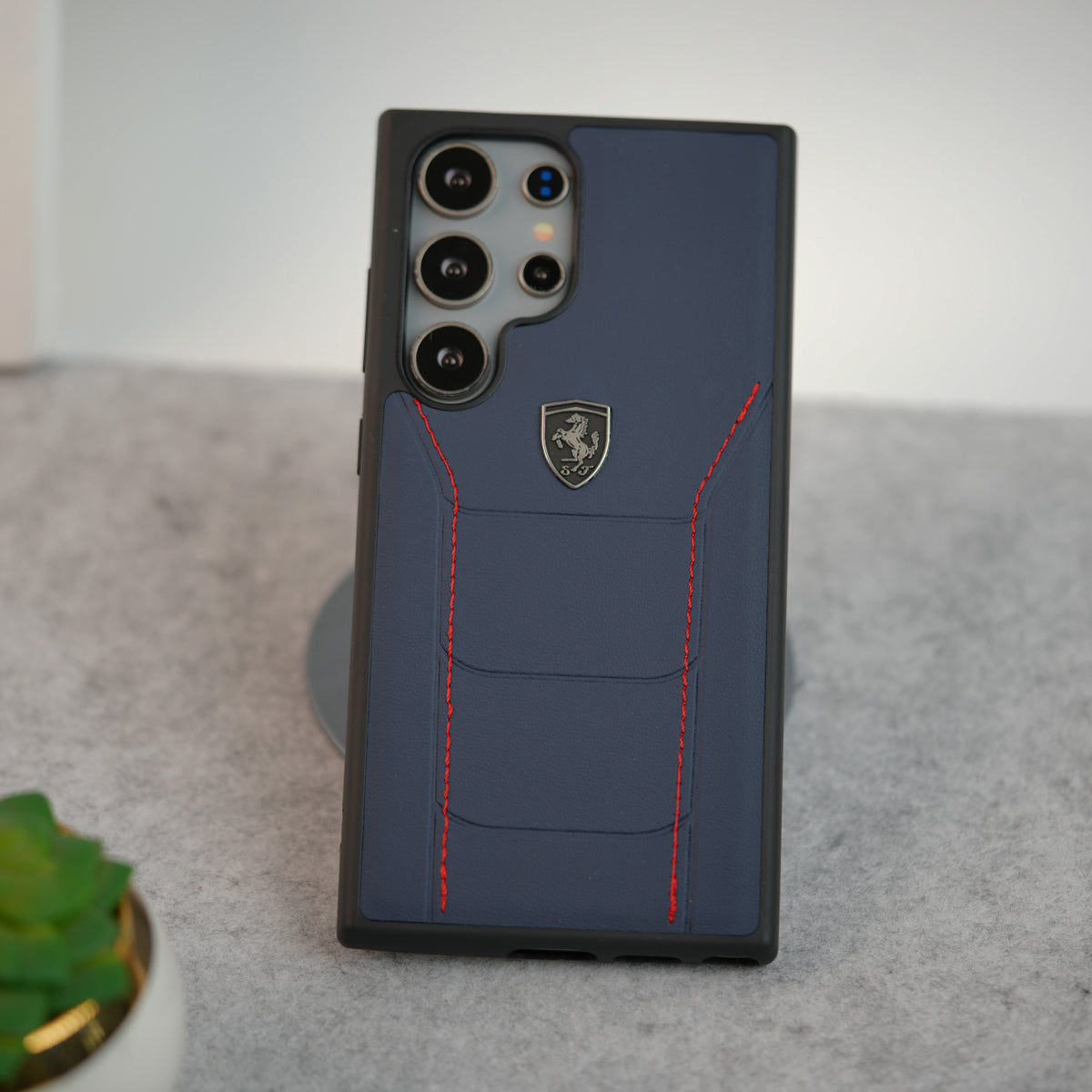 Samsung Galaxy S24 Ultra FR Stitched PU Leather Case Cover (Blue)