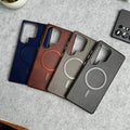 Samsung Galaxy S24 Ultra Metallic Textured Leather MagSafe Ring Case Cover