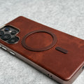 Samsung Galaxy S24 Ultra Metallic Textured Leather MagSafe Ring Case Cover