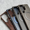 Samsung Galaxy S24 Ultra Metallic Textured Leather MagSafe Ring Case Cover