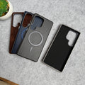 Samsung Galaxy S24 Ultra Metallic Textured Leather MagSafe Ring Case Cover