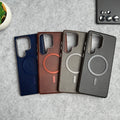 Samsung Galaxy S24 Ultra Metallic Textured Leather MagSafe Ring Case Cover