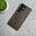Samsung Galaxy S24 Ultra Metallic Textured Leather MagSafe Ring Case Cover
