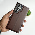 Samsung Galaxy S24 Ultra PU Leather Middle Stitch Side Chrome Case Cover