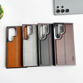 Samsung Galaxy S24 Ultra PU Leather Middle Stitch Side Chrome Case Cover