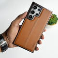 Samsung Galaxy S24 Ultra PU Leather Middle Stitch Side Chrome Case Cover