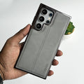 Samsung Galaxy S24 Ultra PU Leather Middle Stitch Side Chrome Case Cover