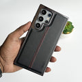 Samsung Galaxy S24 Ultra PU Leather Middle Stitch Side Chrome Case Cover