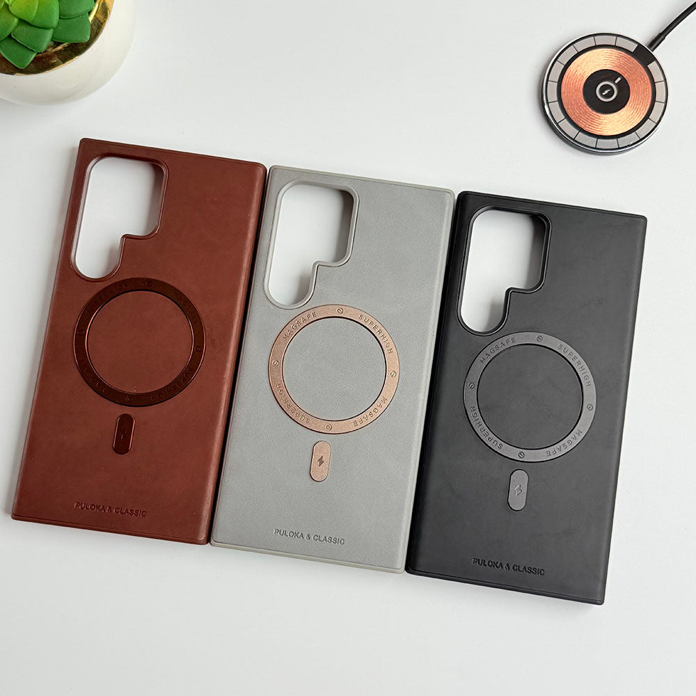 Samsung Galaxy S24 Ultra Premium PU Leather Metal MagSafe Ring Case