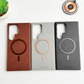 Samsung Galaxy S24 Ultra Premium PU Leather Metal MagSafe Ring Case