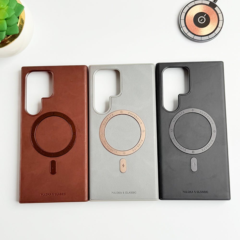 Samsung Galaxy S24 Ultra Premium PU Leather Metal MagSafe Ring Case
