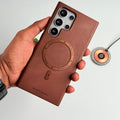 Samsung Galaxy S24 Ultra Premium PU Leather Metal MagSafe Ring Case