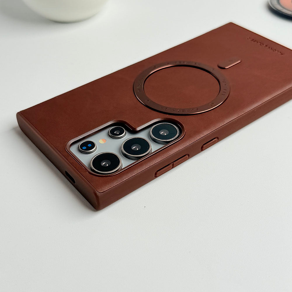 Samsung Galaxy S24 Ultra Premium PU Leather Metal MagSafe Ring Case
