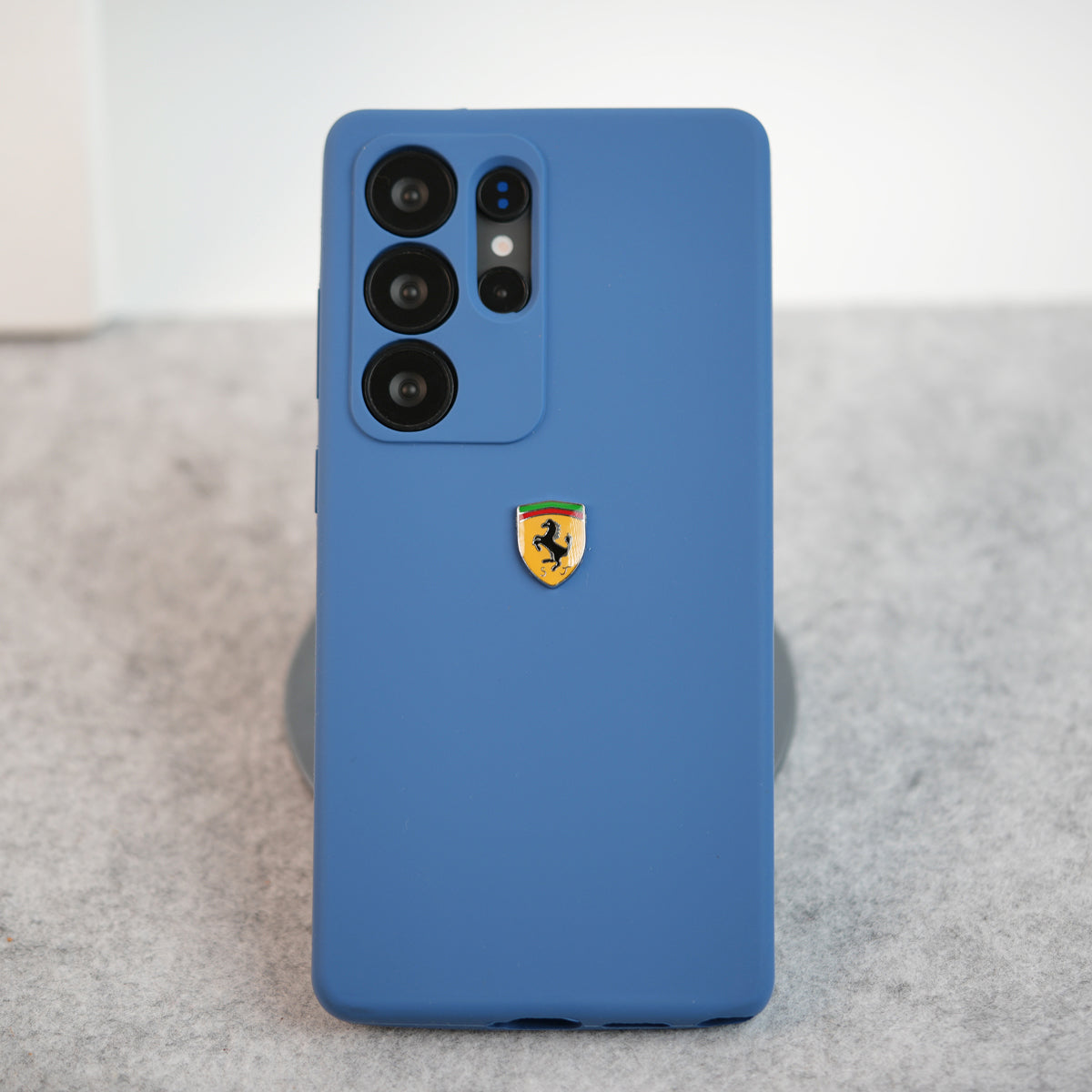 Samsung Galaxy S24 Ultra Sports Car Logo Liquid Silicone Case Cover ( Blue )