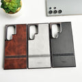 Samsung Galaxy S24 Ultra Textured Stripe PU Leather Side Chrome Case Cover