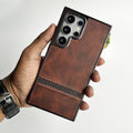 Samsung Galaxy S24 Ultra Textured Stripe PU Leather Side Chrome Case Cover