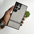 Samsung Galaxy S24 Ultra Textured Stripe PU Leather Side Chrome Case Cover
