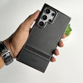 Samsung Galaxy S24 Ultra Textured Stripe PU Leather Side Chrome Case Cover