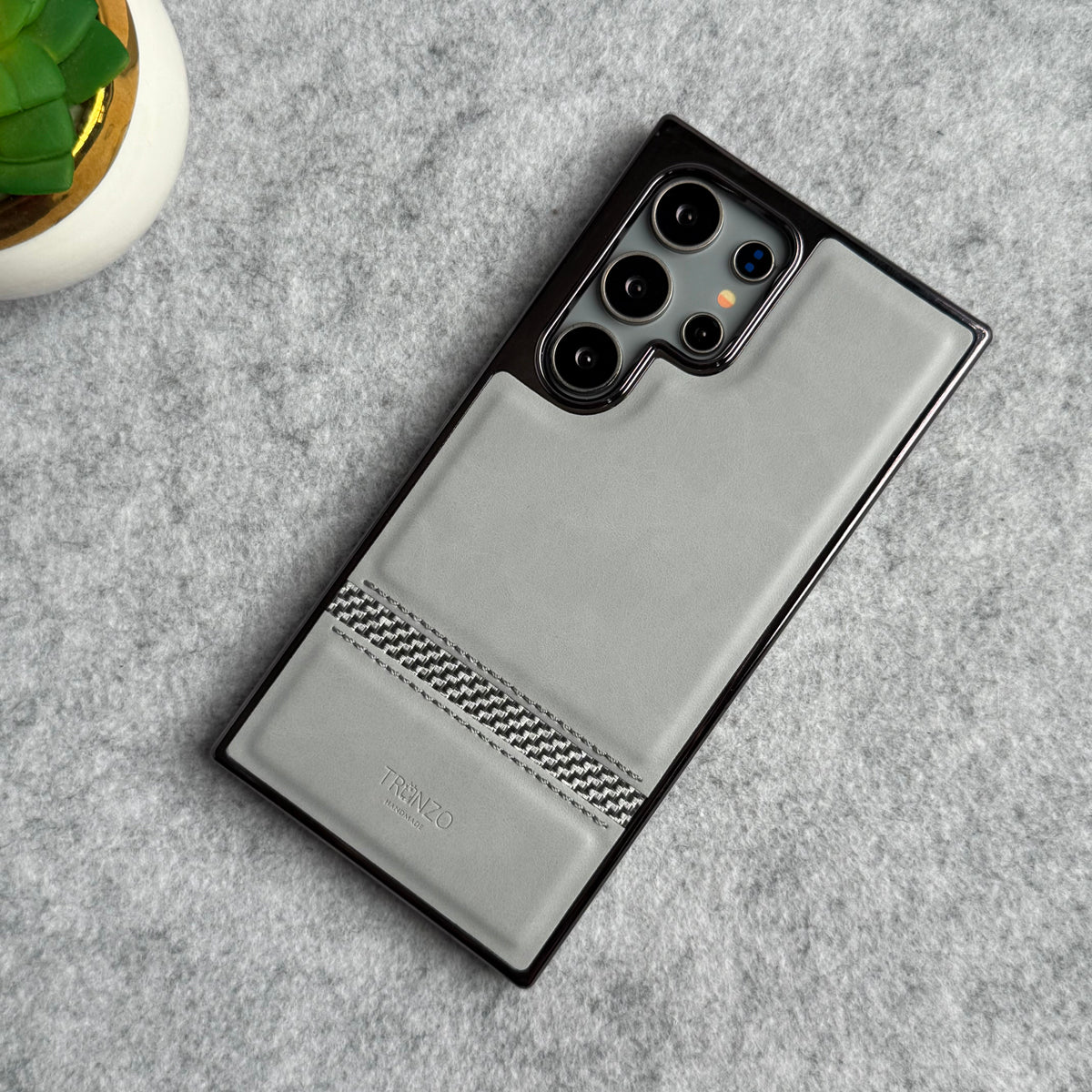 Samsung Galaxy S24 Ultra Textured Stripe PU Leather Side Chrome Cover